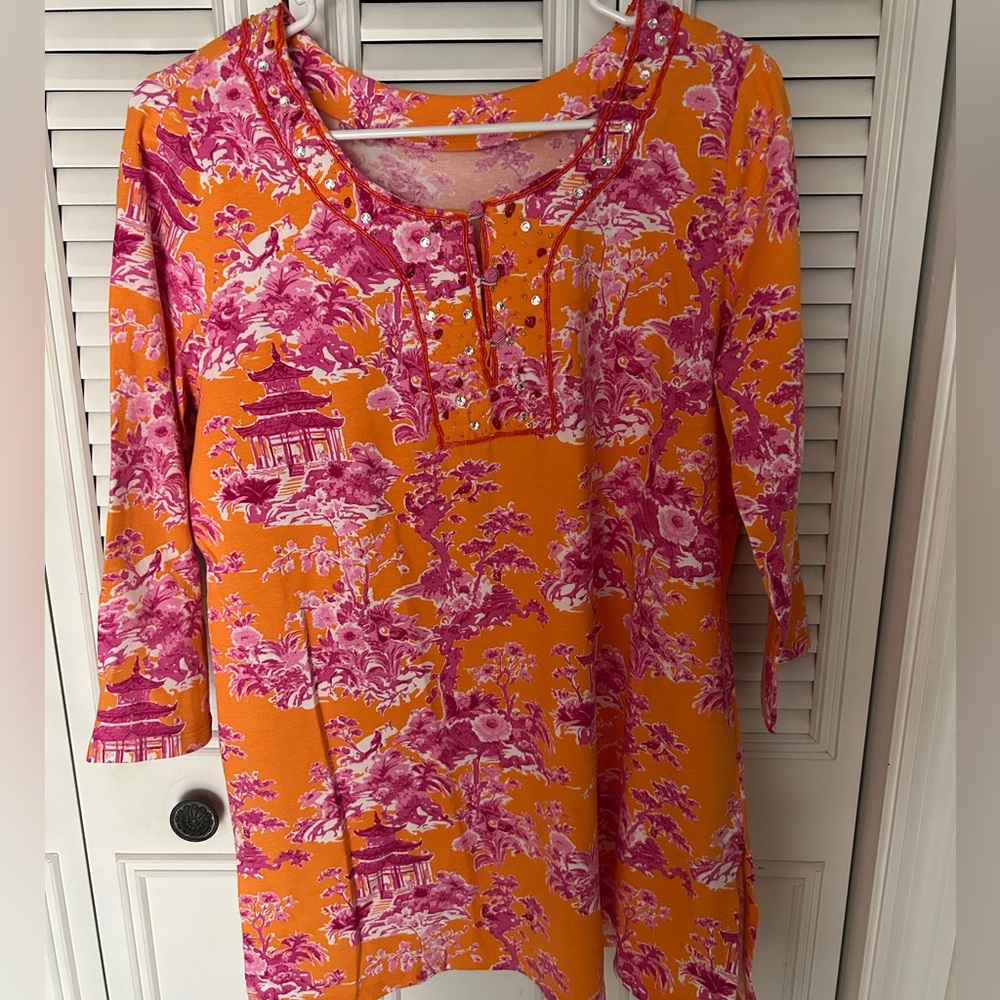 Vibrant Orange and Pink Tunic Top